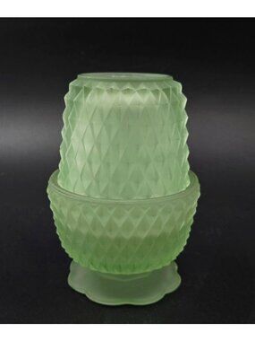 Fairy Lamp Indiana Glass Diamond Point Satin Seamist Seafoam Jadeite green VGC